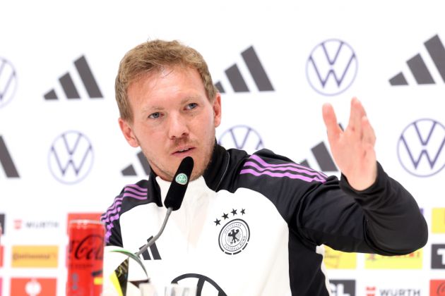 Julian Nagelsmann, Head Coach of the Germany National Team talks to the media during a press conference at DFB Medienzentrum on day two of the training camp at Herzo Base on June 02, 2024 in Herzogenaurach, Germany.