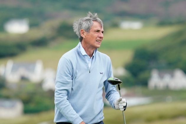 TV football pundit Alan Hansen in action during the Celebrity Series ProAm ahead of the Irish Legends presented by the McGinley Foundation on August 19, 2021 in Letterkenny, Ireland.