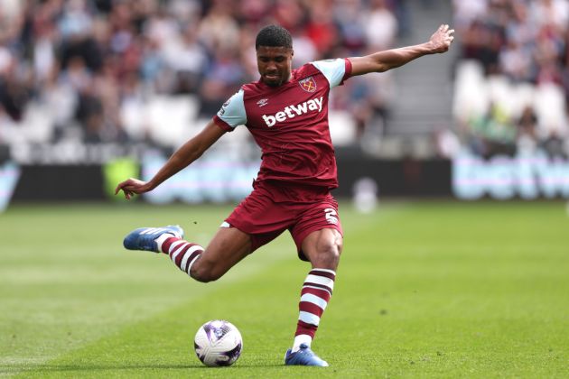 Ben Johnson of West Ham United during the Premier League match between West Ham United and Fulham FC at London Stadium on April 14, 2024.