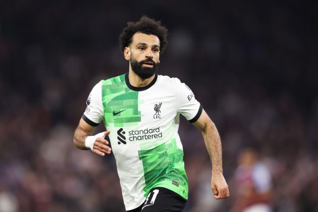 Mohamed Salah of Liverpool looks on during the Premier League match between Aston Villa and Liverpool FC at Villa Park on May 13, 2024 in Birmingham, England.