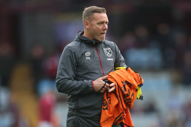 Kevin Nolan, First Team Coach of West Ham United, looks on prior to the Premier League match between Aston Villa and West Ham United at Villa Park on October 22, 2023 in Birmingham, England.