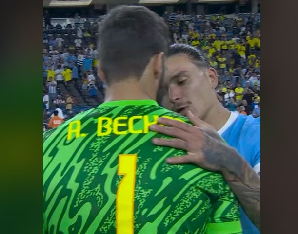 Video: Heartwarming moment between Liverpool stars Darwin Nunez and Alisson Becker after Uruguay knocked Brazil out of Copa America