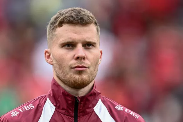 Switzerland's defender #4 Nico Elvedi poses prior to the international friendly football match between Switzerland and Austria at Kybunpark stadium in St. Gallen, eastern Switzerland, on June 8, 2024.