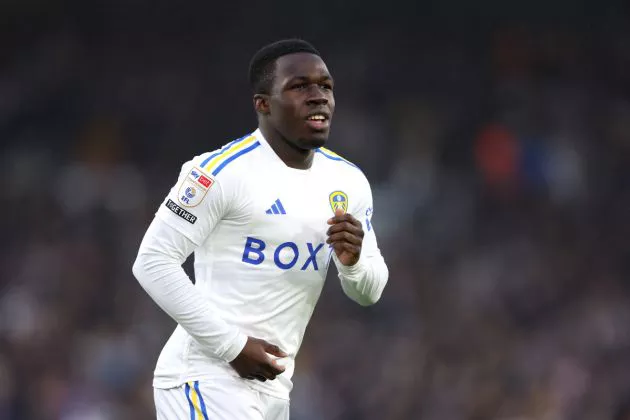 Wilfried Gnonto of Leeds United looks on during the Sky Bet Championship match between Leeds United and Ipswich Town at Elland Road on December 23, 2023 in Leeds, England.