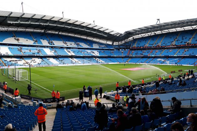 A general view inside the Etihad Stadium prior to the Emirates FA Cup Third Round match between Manchester City and Huddersfield Town in 2024