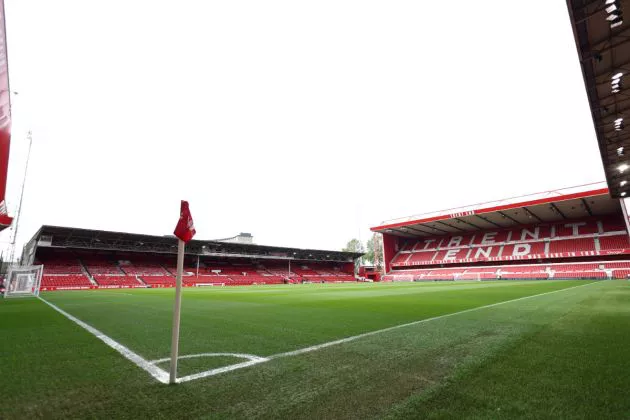 General view inside the stadium prior to the Premier League match between Nottingham Forest and Wolverhampton Wanderers at City Ground on April 13, 2024 in Nottingham, England.