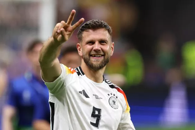 Niclas Fuellkrug of Germany celebrates after a draw in the UEFA EURO 2024 group stage match between Switzerland and Germany at Frankfurt Arena on June 23, 2024 in Frankfurt am Main, Germany.