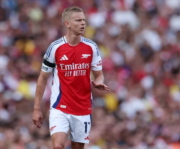 Oleksandr Zinchenko of Arsenal FC during the Premier League match between Arsenal FC and Wolverhampton Wanderers FC at Emirates Stadium on August 17, 2024 in London, England.