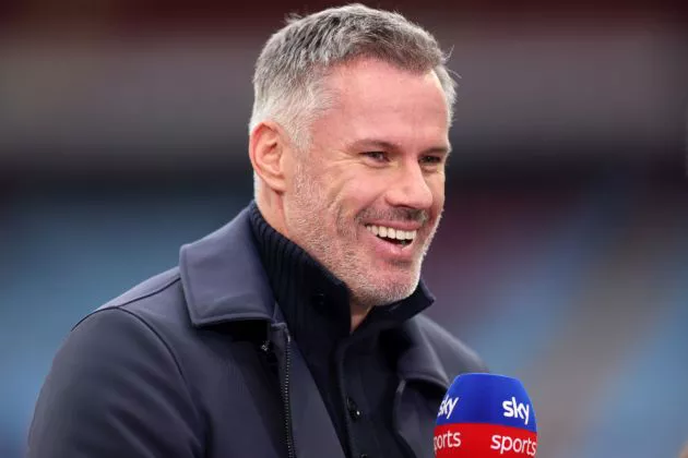 Jamie Carragher, Sky Sports TV Presenter and Former Footballer reacts prior to the Premier League match between Aston Villa and West Ham United at Villa Park on October 22, 2023 in Birmingham, England.