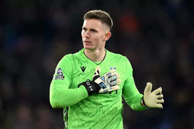 Dean Henderson of Crystal Palace acknowledges the Sheffield United fans following the Premier League match between Crystal Palace and Sheffield United at Selhurst Park on January 30, 2024 in London, England.