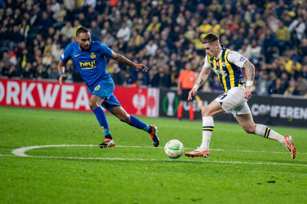 Ryan Kent of Fenerbahce seen in action during the match. Fenerbahce and Union Saint Gilloise faced each other in the UEFA Conference League Round 16 Match, the match took place at Ulker Sukru Saracoglu Stadium on March 14, 2024.