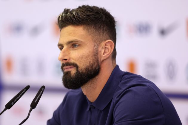 Olivier Giroud of France talks to the media in the press conference during the France Press Conference and Training session at Al Sadd SC Stadium on November 17, 2022 in Doha, Qatar.