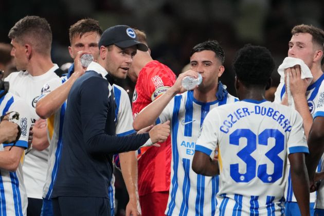 Fabian Hürzeler, coach of Brighton looks on during the match between Kashima Antlers and Brighton Hove & Albion at National Stadium on July 24, 2024 in Tokyo, Japan.