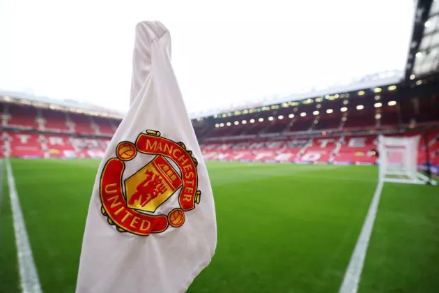 A detailed view of a corner flag inside the stadium prior to the Premier League match between Manchester United and Everton FC at Old Trafford on March 09, 2024 in Manchester, England.