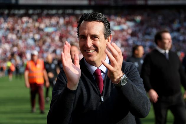 Unai Emery applauds Aston Villa fans. (Photo by Neville Williams/Aston Villa FC via Getty Images)