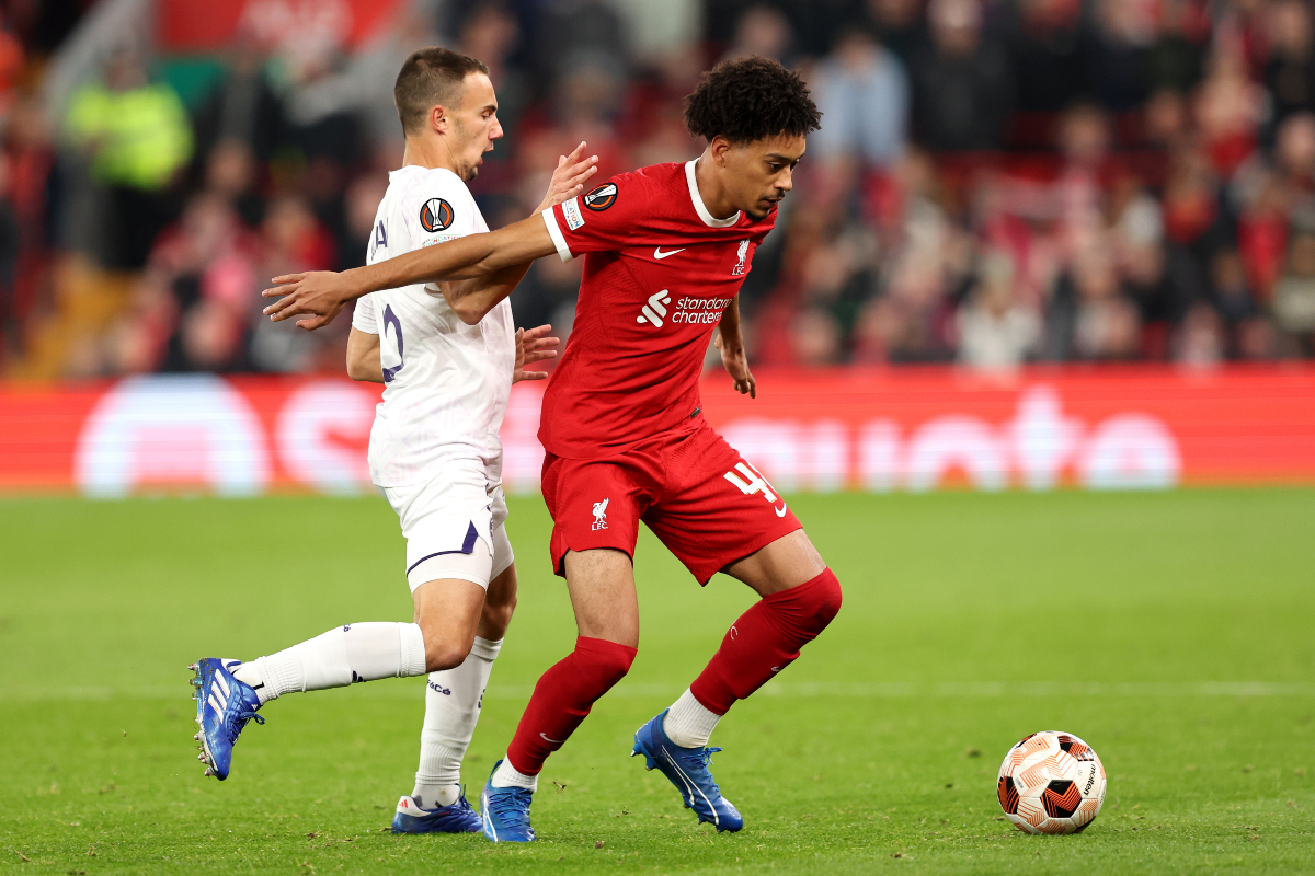 Calum Scanlon in action for Liverpool. (Photo by Matt McNulty/Getty Images)