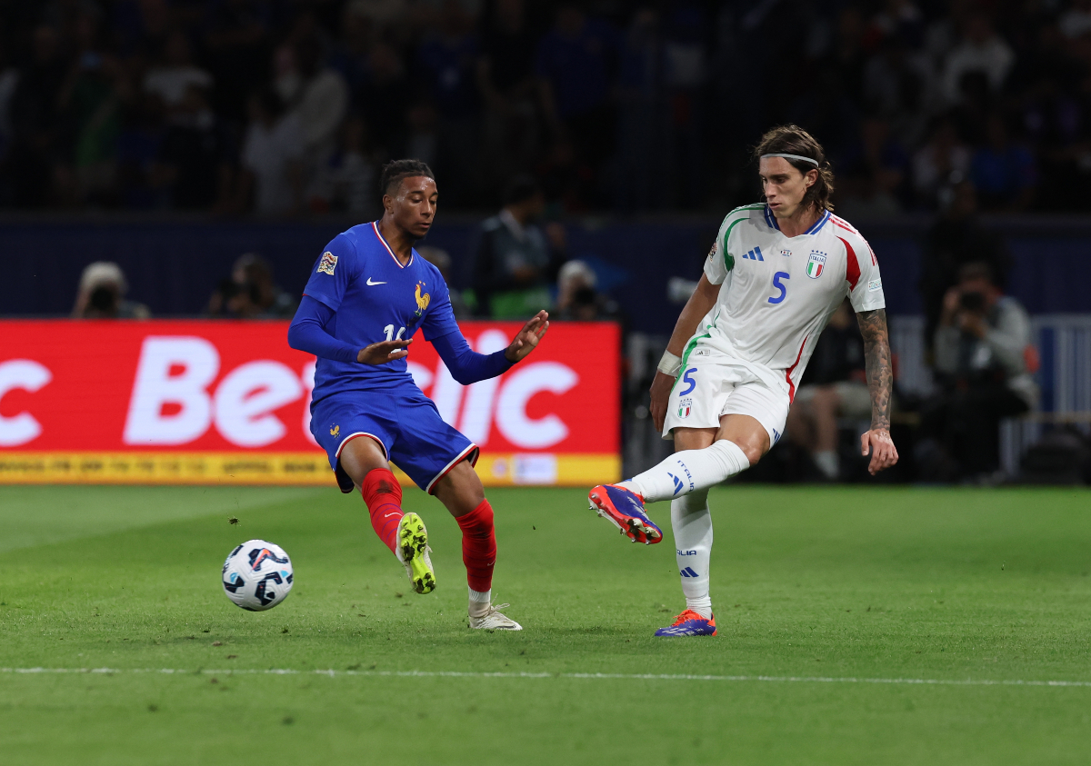 Italy's Riccardo Calafiori in action vs France 