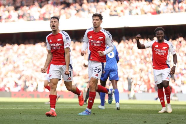 Gabriel Martinelli celebrates a goal for Arsenal