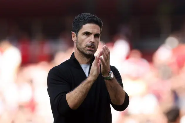 LONDON, ENGLAND - AUGUST 17: Mikel Arteta, Manager of Arsenal, applauds the fans following the team's victory during the Premier League match between Arsenal FC and Wolverhampton Wanderers FC at Emirates Stadium on August 17, 2024 in London, England.