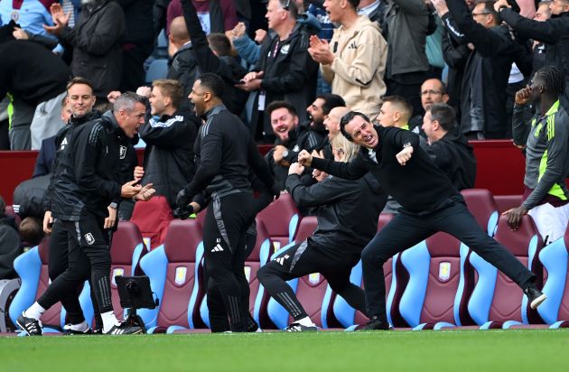 BIRMINGHAM, ENGLAND - SEPTEMBER 21: Unai Emery, Manager of Aston Villa, celebrates after Ezri Konsa of Aston Villa (not pictured) scores his team's second goal during the Premier League match between Aston Villa FC and Wolverhampton Wanderers FC at Villa Park on September 21, 2024 in Birmingham, England.