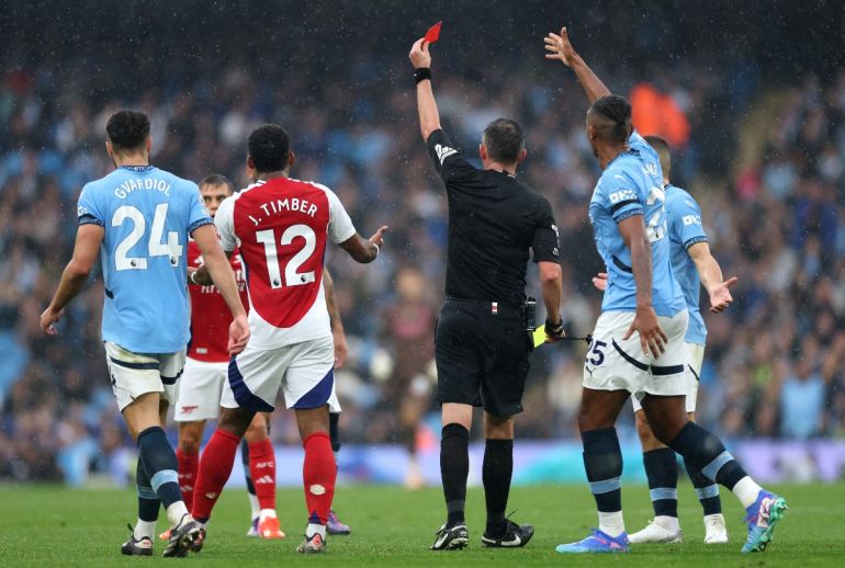 Michael Oliver slammed for Arsenal red card decision