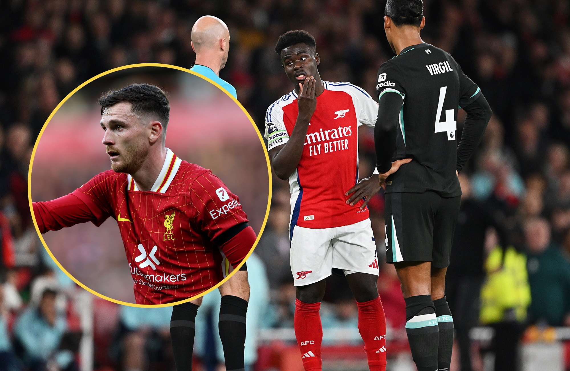 Andy Robertson has struggled against Bukayo Saka