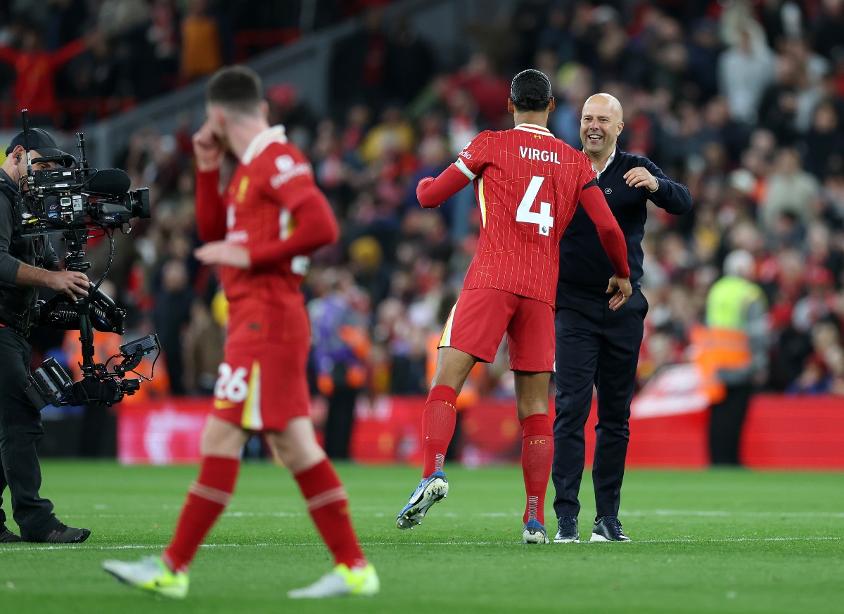 Arne Slot celebrates Liverpool's win over Chelsea