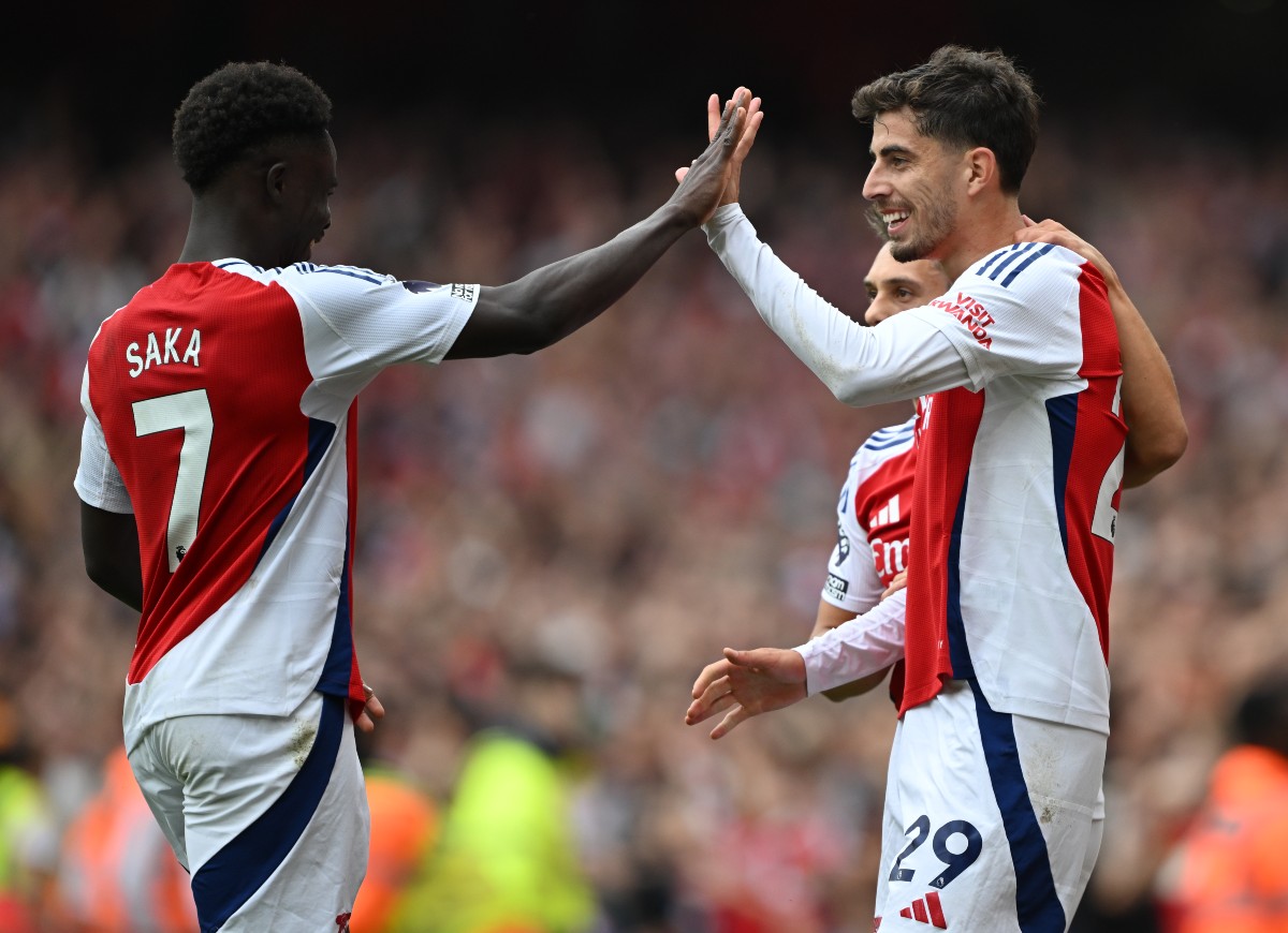 Bukayo Saka and Kai Havertz in action for Arsenal