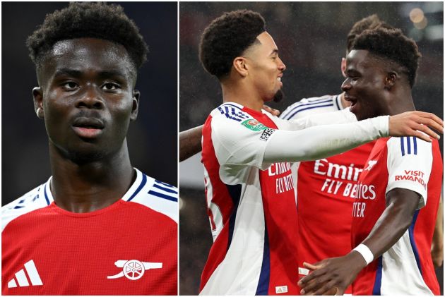 Bukayo Saka and Ethan Nwaneri of Arsenal