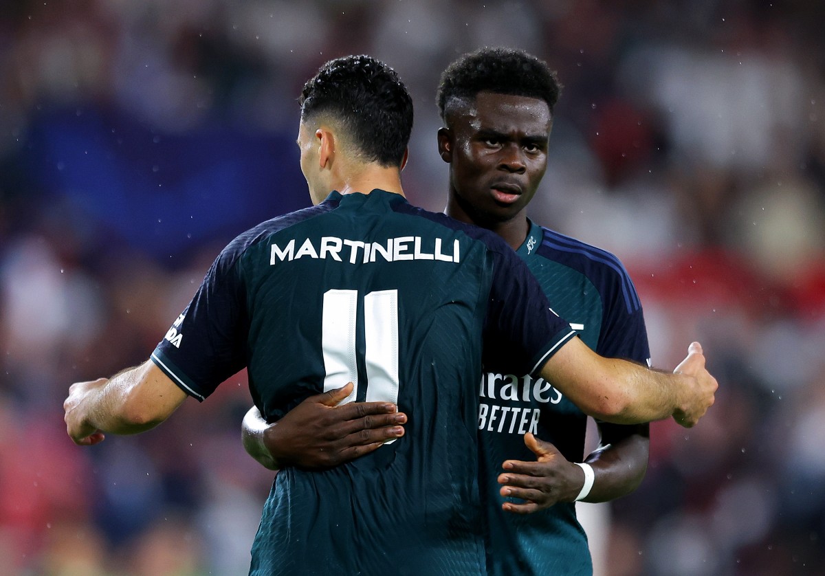 Bukayo Saka and Gabriel Martinelli of Arsenal