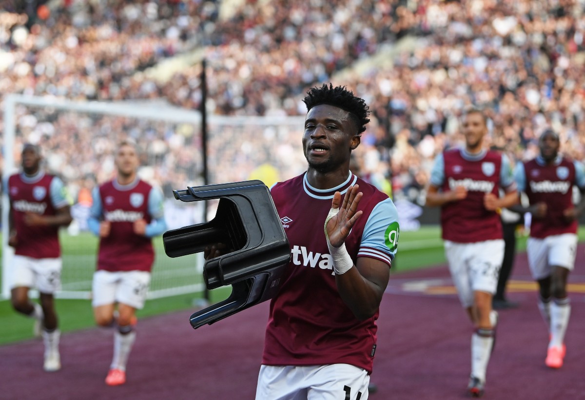 Mohammed Kudus celebrates a goal for West Ham