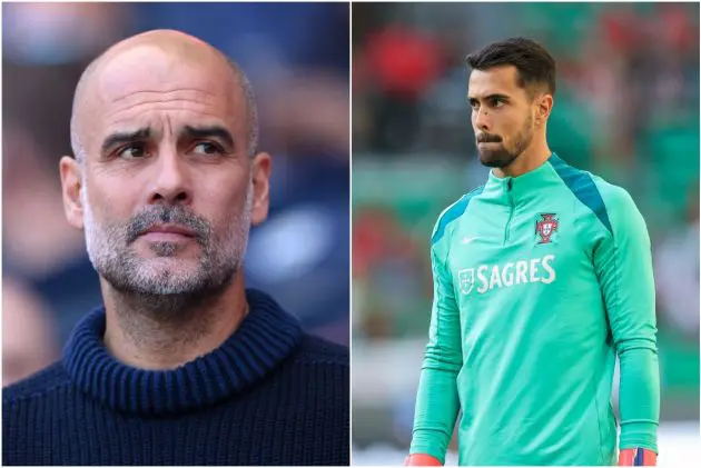 Pep Guardiola and Diogo Costa