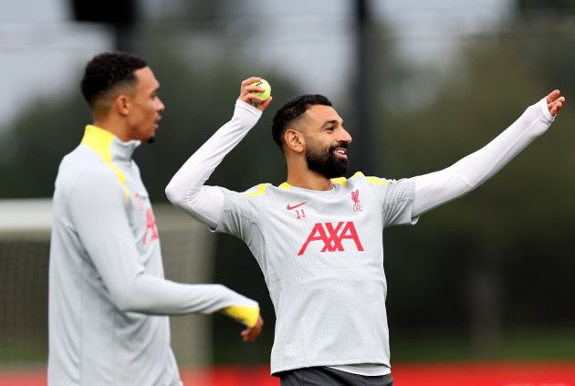 Trent Alexander-Arnold and Mohamed Salah in Liverpool training