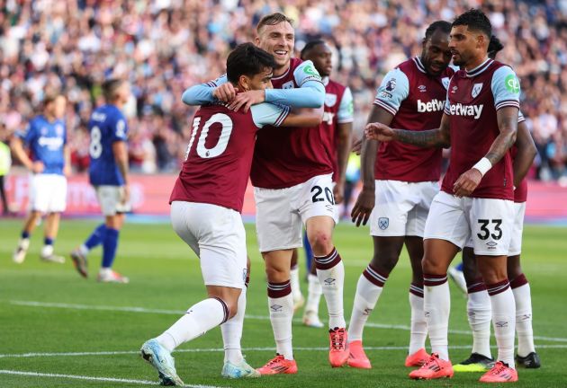 Lucas Paqueta with his West Ham teammates