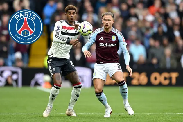 Marcus Rashford tussling with Matty Cash