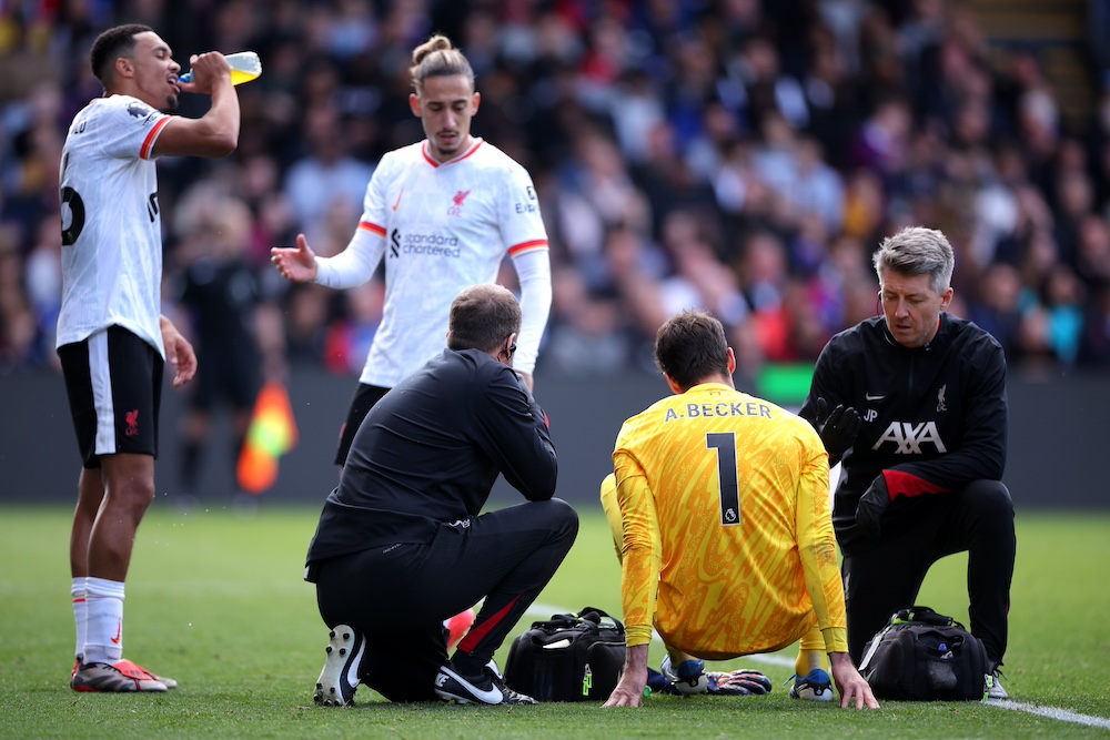 Alisson picked up a hamstring injury against Crystal Palace.