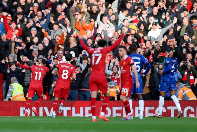 Liverpool attacker Mohamed Salah celebrating his goal