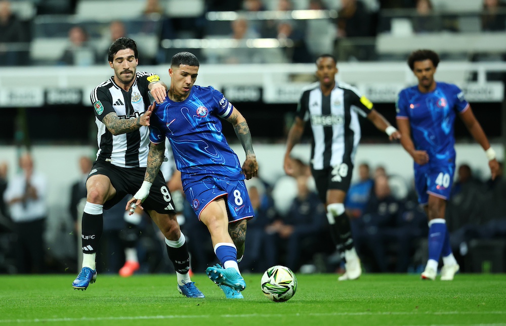 Enzo Fernandez in action for Chelsea against Newcastle in the EFL Cup.