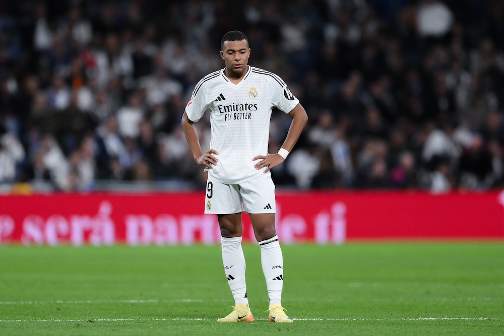 Kylian Mbappe looking disappointed during El Clasico.