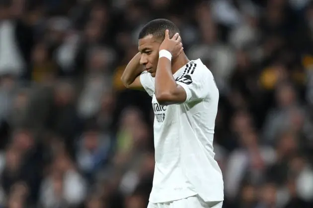 Kylian Mbappe on the Santiago Bernabeu pitch against Barcelona.