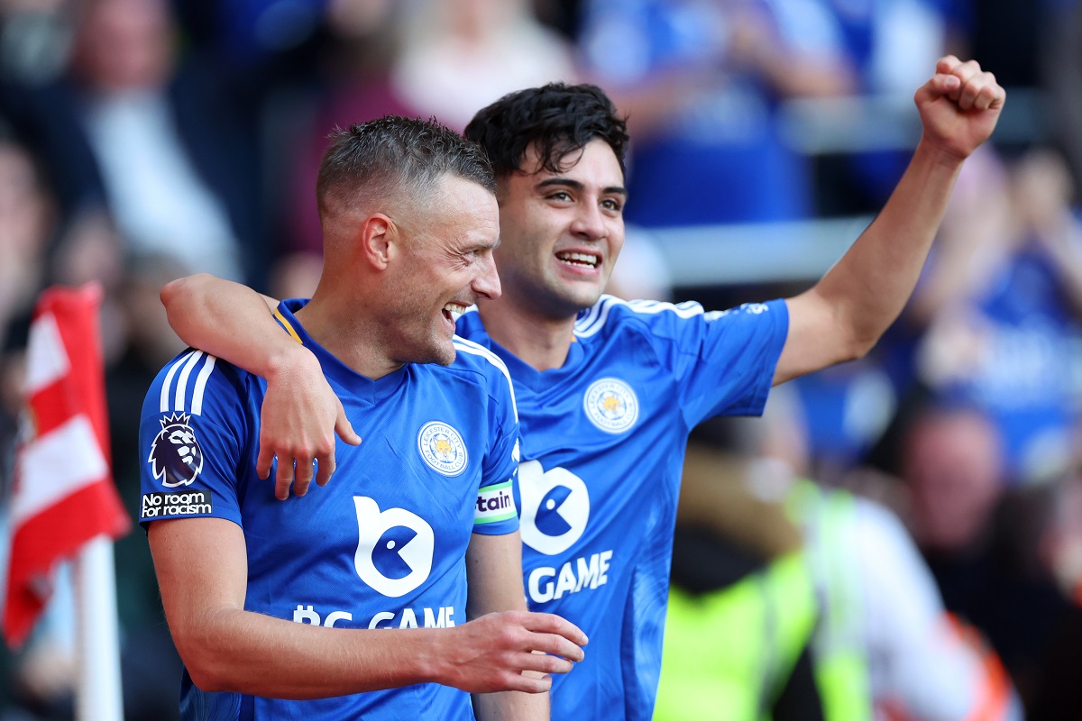 Jamie Vardy celebrating Leicester City's goal vs Southampton.