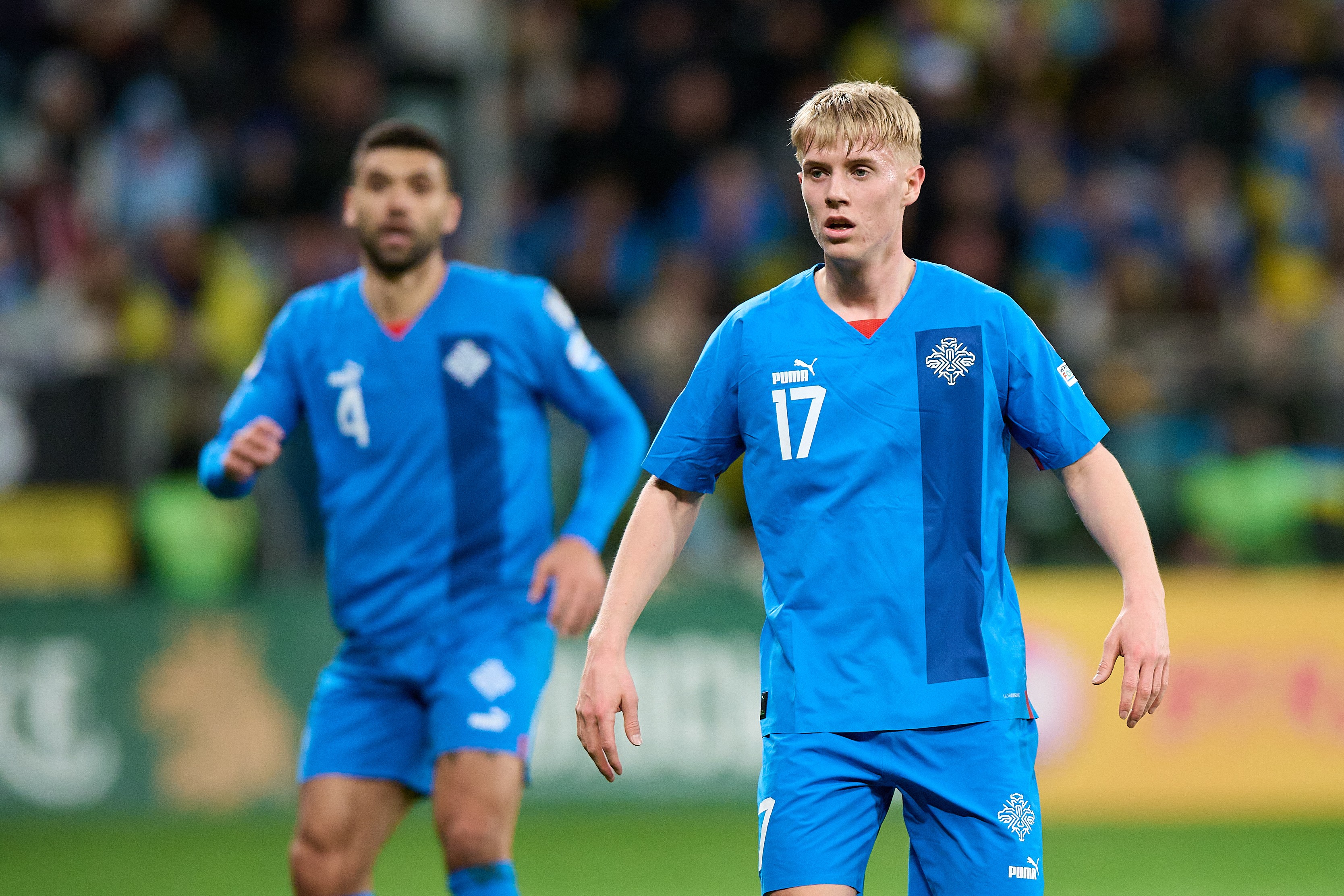 Hakon Arnar Haraldsson playing for Iceland against Ukraine.