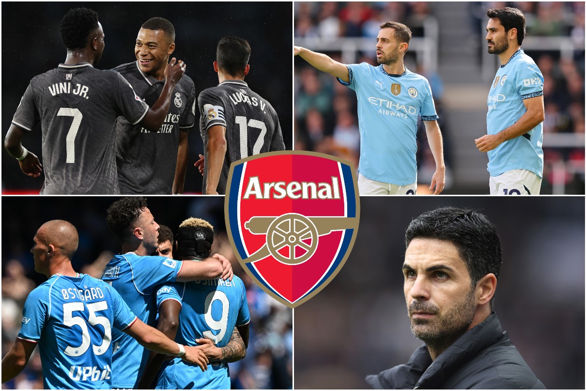 Collage of Mikel Arteta, Kylian Mbappe, Bernardo Silva, Victor Osimhen and others