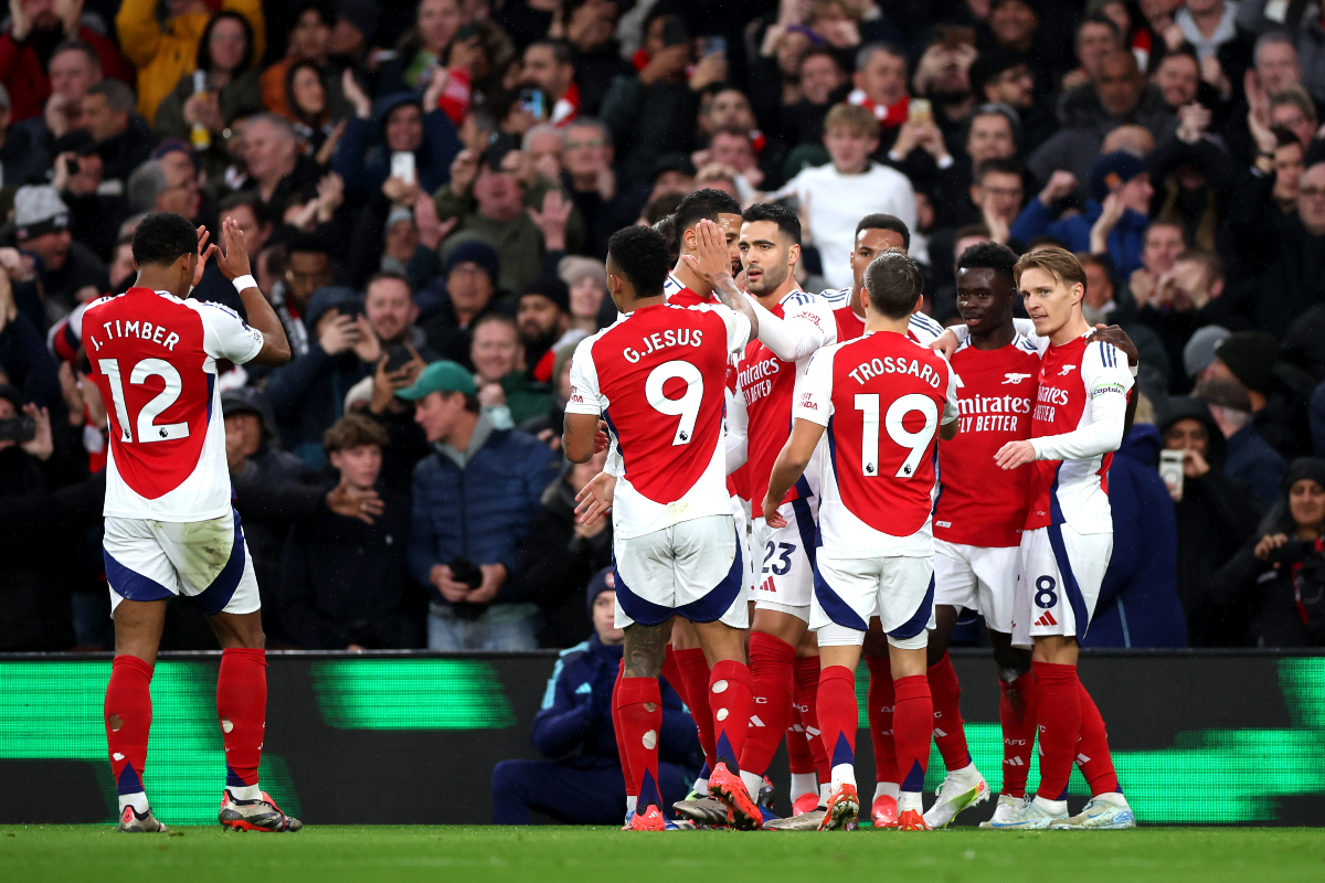 Bukayo Saka and Martin Odegaard celebrate Arsenal goal