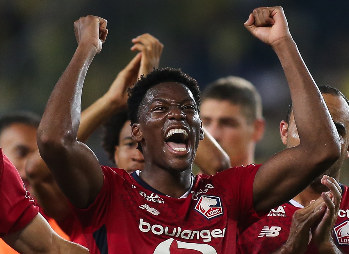 Jonathan David celebrates a goal for Lille