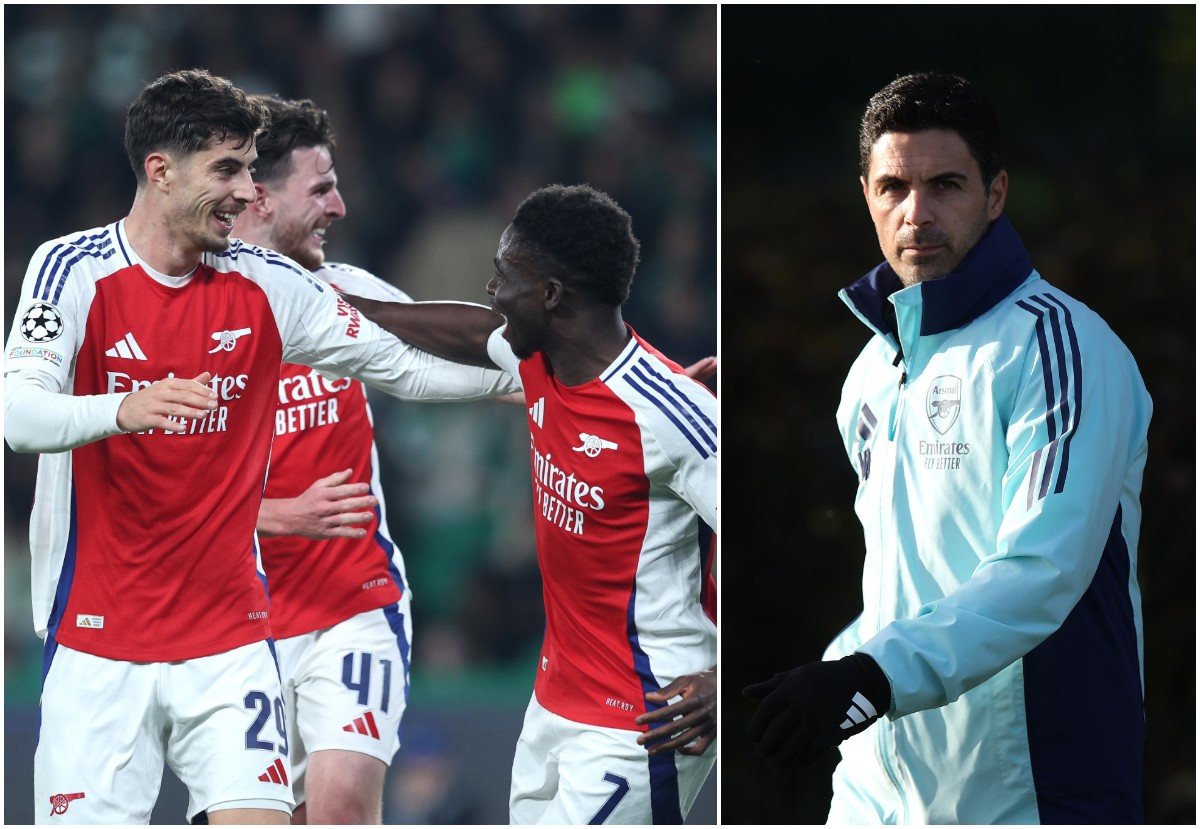 Kai Havertz and Mikel Arteta of Arsenal