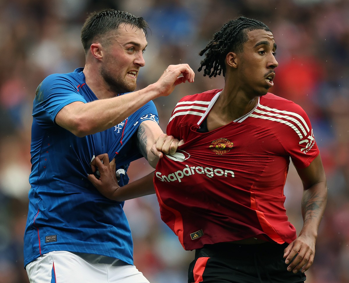 Leny Yoro in action against Rangers in pre-season