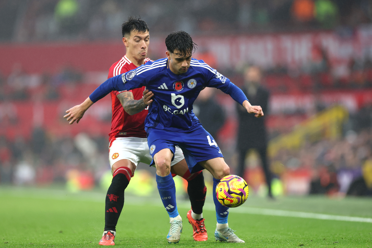 Man United's Lisandro Martinez in action against Leicester City