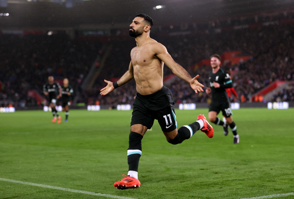 Mohamed Salah celebrates Liverpool winner 