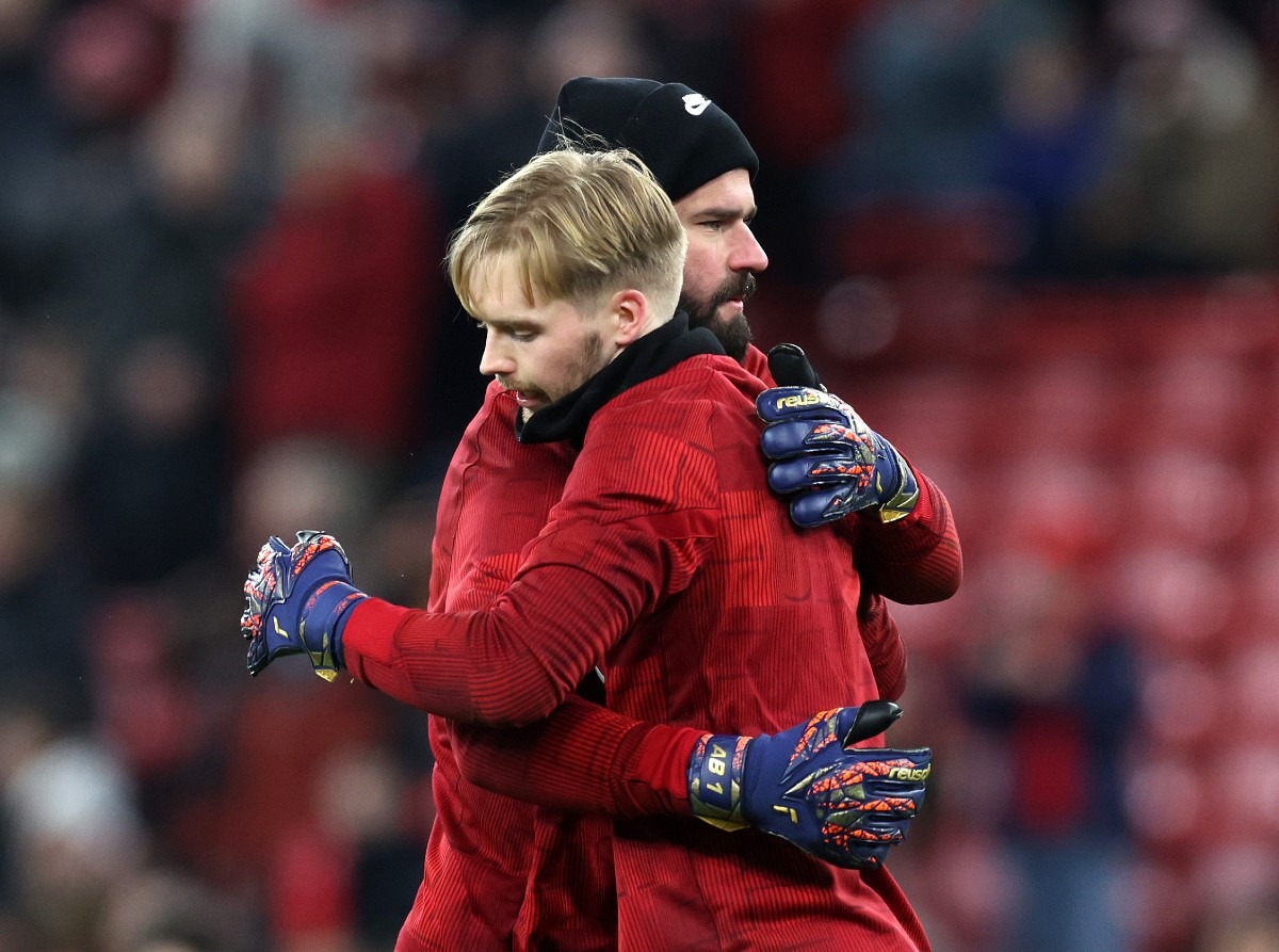 Liverpool goalkeepers Caoimhin Kelleher and Alisson Becker